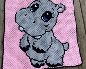 Hippo Baby Blanket afghan c2c  mini c2c  or regular c2c c2c graph