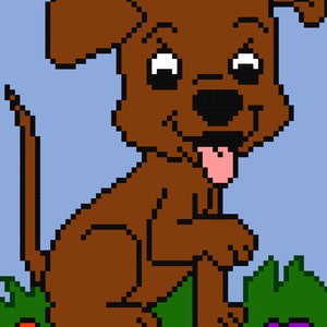 PUPPY C2C PATTERN with written row by row color count chart instructions,  c2c graph pattern, puppy, dog,  c2c crochet afghan pattern