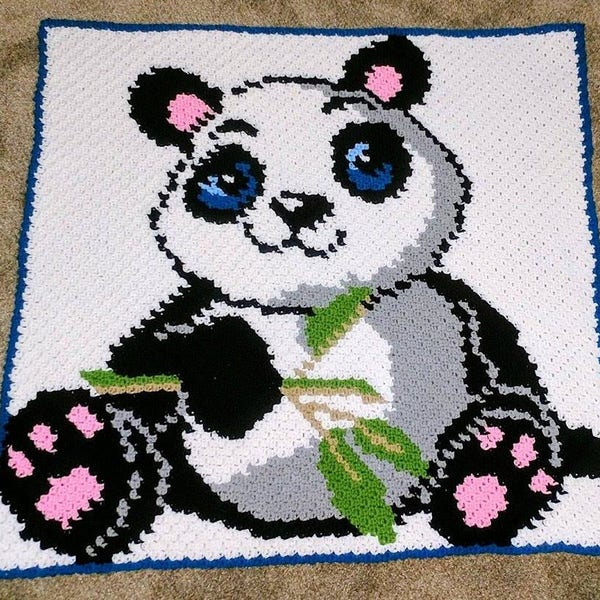 Panda Baby Blanket Graph-Mini C2C with written pattern