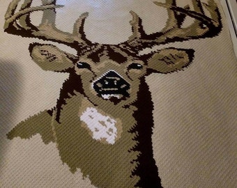 WHITETAIL DEER MINI C2C Graph afghan pattern with written instructions and mini c2c pattern, crochet pattern, deer crochet pattern, crochet