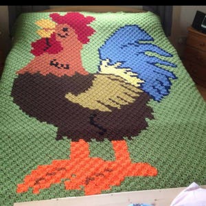 ROOSTER C2C Crochet Graph Pattern with row by row color chart instructions