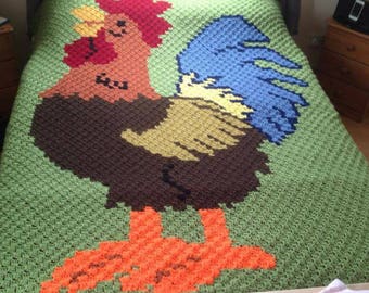 ROOSTER C2C Crochet Graph Pattern with row by row color chart instructions