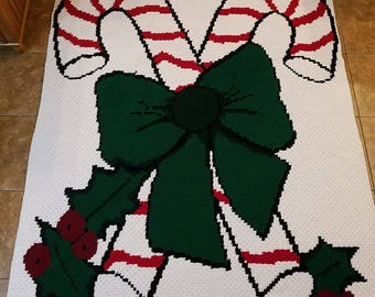 Candy Cane Mini c2c pattern graph with written color count intructions . Christmas candy canes