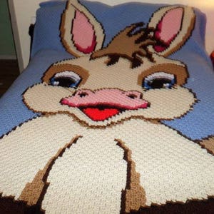 Donkey mini c2c Big Eyed Baby graph and pattern with written color/block count instructions