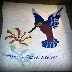 C2C graph Hummingbird and Flower c2c crochet graph pattern with row by row color instructions, c2c afghan, crochet pattern, corner to corner