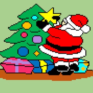 Santa and Christmas tree Mini c2c pattern with written row by rwo color and block counted instructions