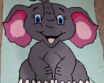 Big Eyed Baby Elephant Mini c2c graph and written row by row instructions