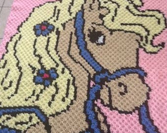 Pretty Pony C2C crochet graph pattern with row by row color chart instructions. Regular c2c or Mini c2c both instructions included