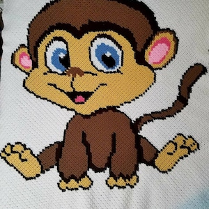 Monkey Big Eyes  mini c2c graph and pattern with written row by row instructions