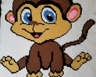 Monkey Big Eyes  mini c2c graph and pattern with written row by row instructions