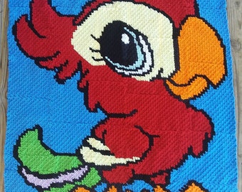 Parrot Big Eye C2C graph pattern with written row to row color/block count instructions