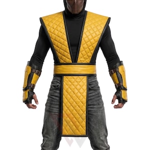Disfraz de guerrero inspirado en Scorpion - Traje de cosplay de Mortal Kombat - Traje de ninja de cuero