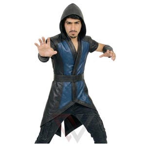 Handmade Sub Zero Leather Tailcoat – Ninja Cosplay Costume with Hood & Bracers