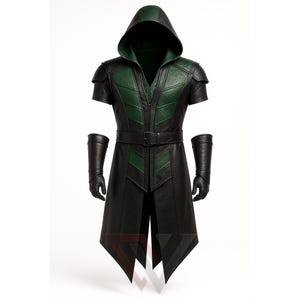 Reptile Mortak Kombat Leather Ninja Coat- Hooded with Bracers for Halloween and Cosplay