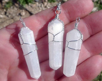 Selenite Pendant Wire Wrapped Selenite Necklace