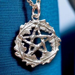 Sterling Silver Woodland Pentacle Pendant Druid Pentagram of Oak Necklace