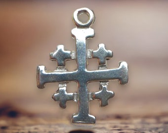 Templar Cross Sterling Silver Charm-Pendant Necklace, Crusader Jerusalem Cross Jewelry, Christian Jewelry