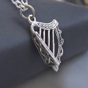 Sterling Silver Celtic Harp Charm 3D Irish Musician Jewelry