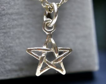 Pentagram Charm Necklace, Sterling Silver Small Pentagram Star Charm, Genuine Solid .925 Silver Star Jewelry