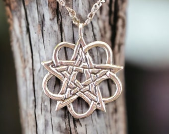 Celtic Pentagram Pendant / Solid 925 Sterling Siver Hidden Pentacle Necklace / Interlaced Star Pagan Wiccan Jewelry