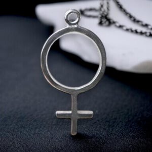 Sterling Silver Venus Glyph Pendant: Handmade Feminine Symbol Necklace