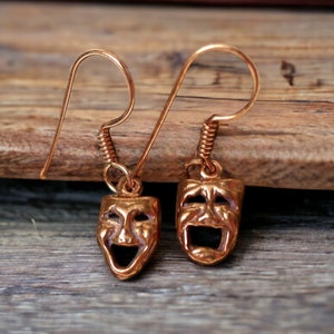 Comedy Tragedy Earrings, Solid Copper Drama Masks Theater Theatre Earrings, Actor Charms