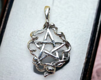 925 Sterling Ribbon Pentacle Pendant Solid Sterling Silver Pentagram with Ribbon Surround Necklace Pentagram Wiccan Pagan Jewelry