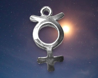 Sterling Silver Mercury Charm Pendant Zodiac Glyph Necklace Gemini Virgo Jewelry Planet Astrology Symbol