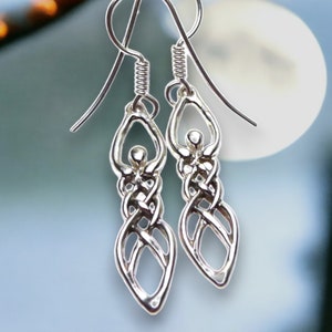 Sterling Silver Celtic Goddess Earrings, Solid .925 Silver Celtic Wicca Earrings