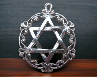 Sterling Star of David Pendant .925 Silver Victorian Magen Star Necklace Filigree Judaic Jewelry Jewish Star