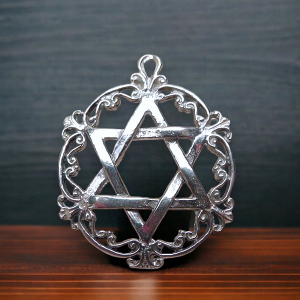 Sterling Star of David Pendant .925 Silver Victorian Magen Star Necklace Filigree Judaic Jewelry Jewish Star