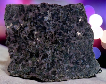 Indigo Gabbro Slab Natural Mystical Merlinite Slice Sparkling Black and Purple Stone Unpolished Lapidary Supply Cabochon Supply