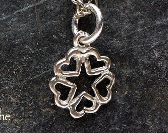 Sterling Silver Pentacle Charm .925 Hidden in Hearts Pentacle Necklace, Small Pentagram Handmade Witchcraft Jewelry