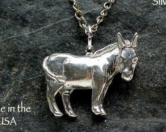 Sterling Silver Donkey Necklace Pendant Solid .925 Silver Dimensional Mule Determination Jewelry