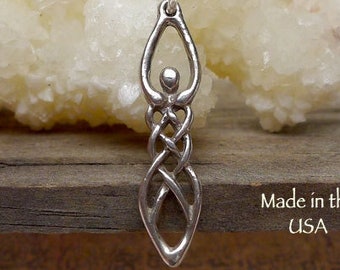 Sterling Silver Celtic Goddess Charm .925 Silver Celtic Necklace Pagan Jewelry