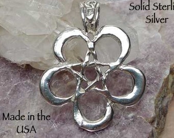 Sterling Silver Pentacle of Moons Pendant .925 Silver Pentagram Necklace Pendant, Wiccan Celtic Bailed Crescent Moons
