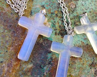 Opalite Cross Pendant Necklace Sea Opal 