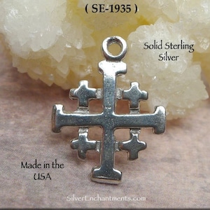 Templar Cross Sterling Silver Charm-Pendant Necklace, Crusader Jerusalem Cross Jewelry, Christian Jewelry image 3