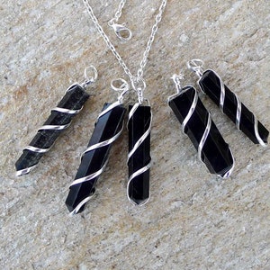 Black Obsidian Pendant Necklace, Silver Spiral Wrapped Black Obsidian Wand Necklace Pendant, Dragon Glass image 4