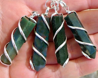 Spiral Wire Wrapped Bloodstone Necklace Pendant Justice & Protection