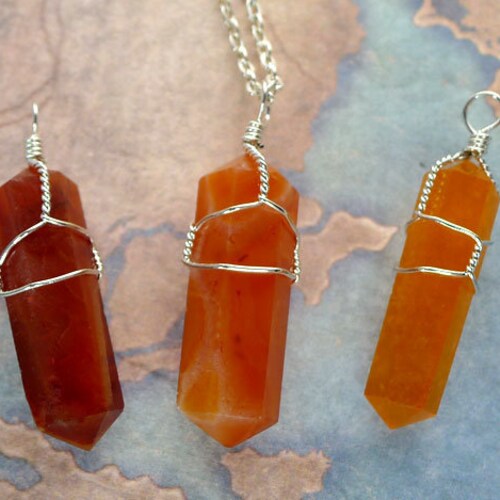 Carnelian Pendant Necklace Wire-wrapped 