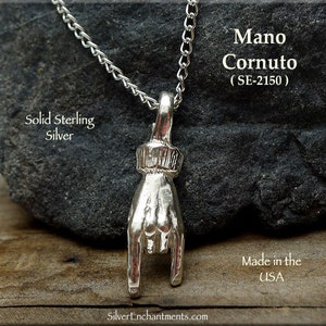 Sterling Silver Mano Cornuto Pendant, 3D .925 Italian Hand Neapolitan Necklace Witchcraft Talisman, Pagan Jewelry, Stregheria Strega image 2