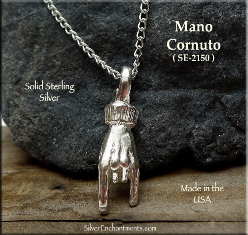 Sterling Silver Mano Cornuto Pendant, 3D .925 Italian Hand Neapolitan Necklace Witchcraft Talisman, Pagan Jewelry, Stregheria Strega image 2