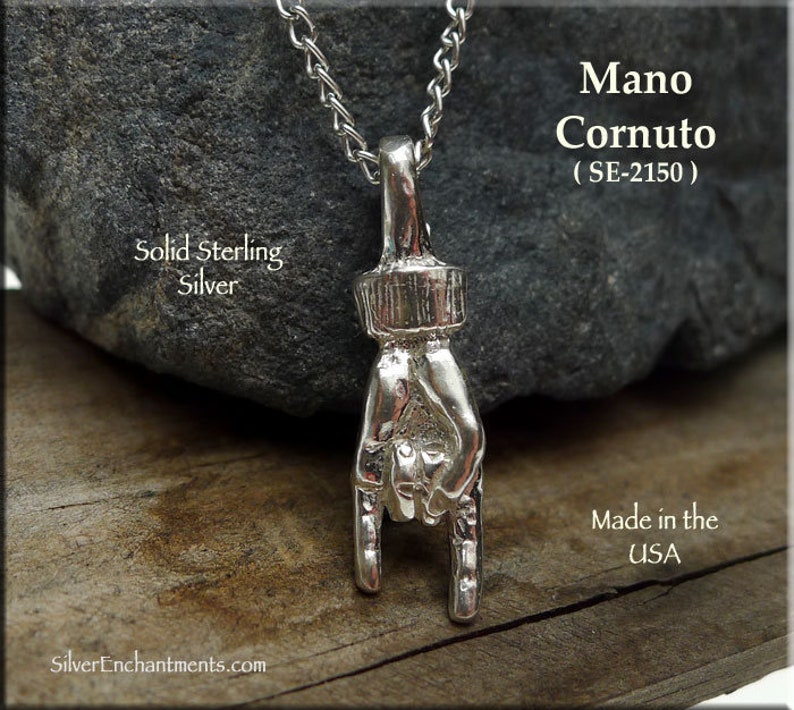 Sterling Silver Mano Cornuto Pendant, 3D .925 Italian Hand Neapolitan Necklace Witchcraft Talisman, Pagan Jewelry, Stregheria Strega image 9