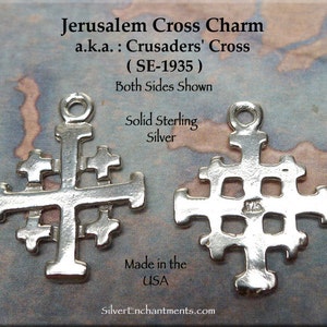 Templar Cross Sterling Silver Charm-Pendant Necklace, Crusader Jerusalem Cross Jewelry, Christian Jewelry image 8