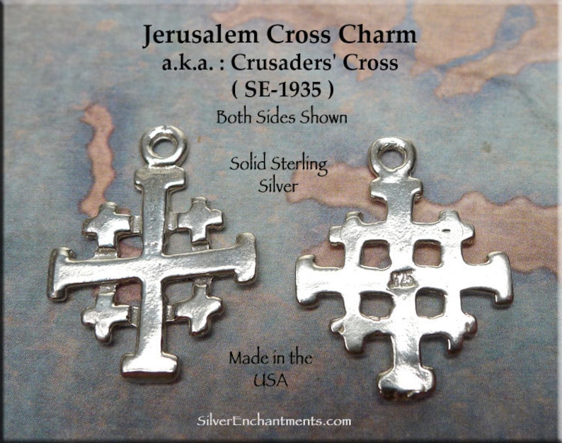 Templar Cross Sterling Silver Charm-Pendant Necklace, Crusader Jerusalem Cross Jewelry, Christian Jewelry image 8