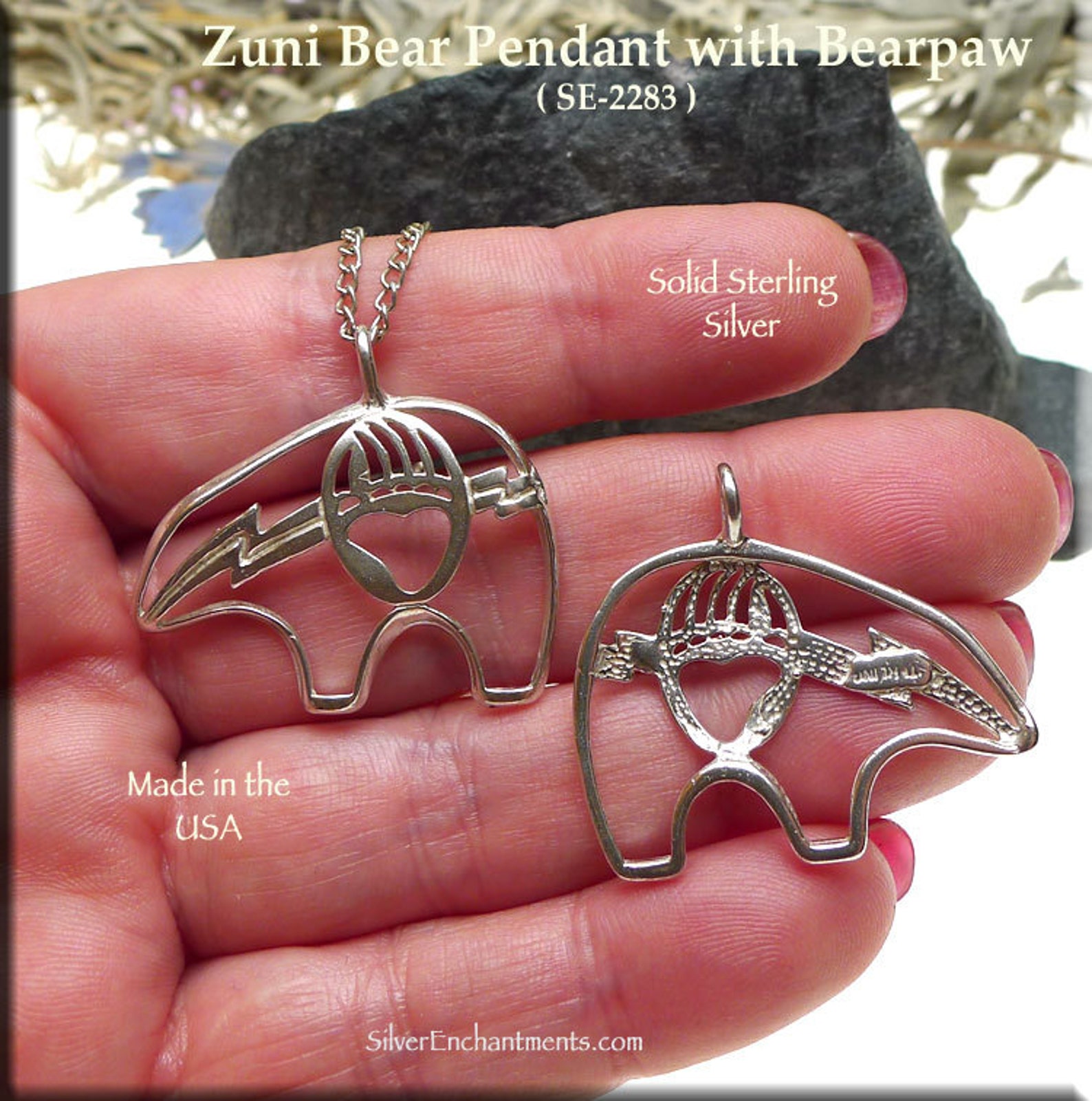 Sterling Silver Zuni Bear Pendant Necklace Solid .925 Silver Etsy