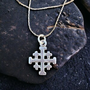 Templar Cross Sterling Silver Charm-Pendant Necklace, Crusader Jerusalem Cross Jewelry, Christian Jewelry image 4