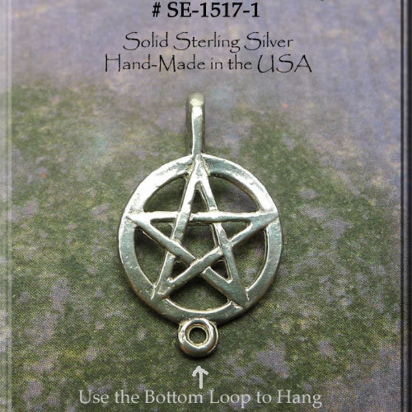 Pentacle Charm with Drop Loop, Sterling Silver Pagan, Wicca, Wiccan, Amulet Jewelry Supply, Pentagram Pendant with Dangler Loop - SE-1517-1