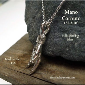 Sterling Silver Mano Cornuto Pendant, 3D .925 Italian Hand Neapolitan Necklace Witchcraft Talisman, Pagan Jewelry, Stregheria Strega image 7
